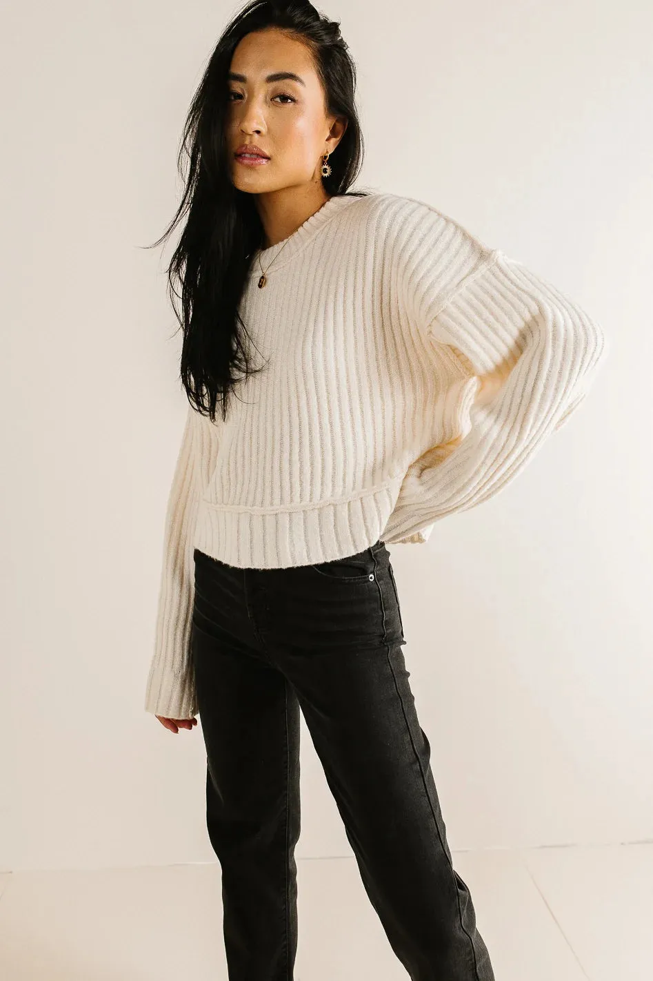 Daniela Ribbed Sweater in Cream