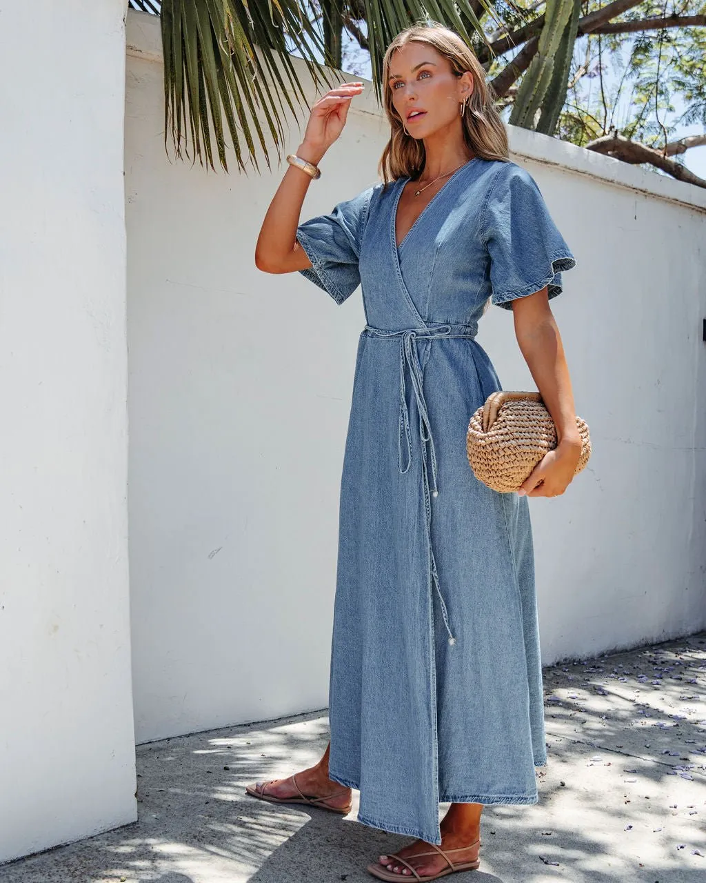 Denim Wrapped Front Maxi Dress