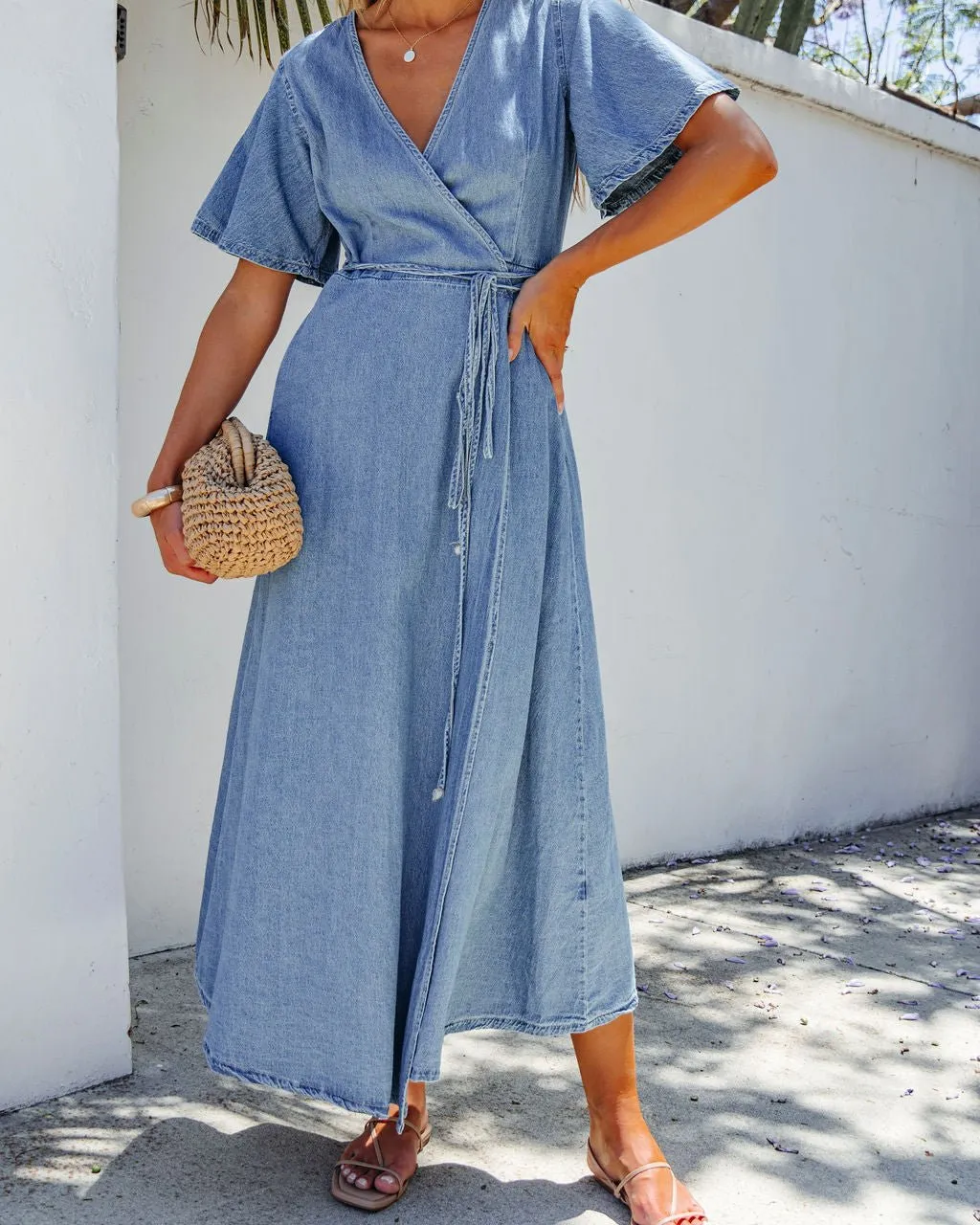 Denim Wrapped Front Maxi Dress