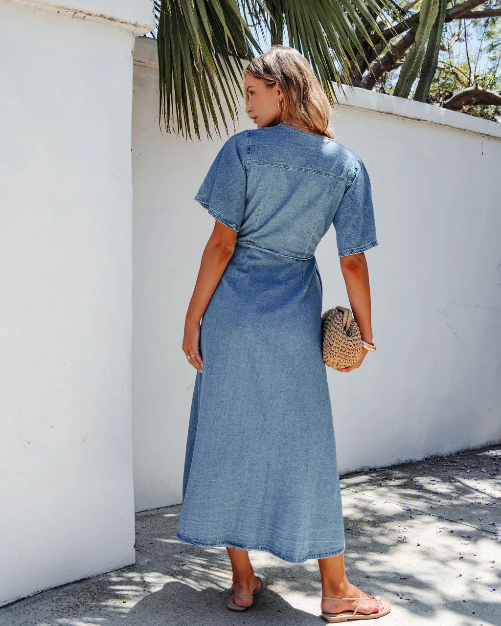 Denim Wrapped Front Maxi Dress