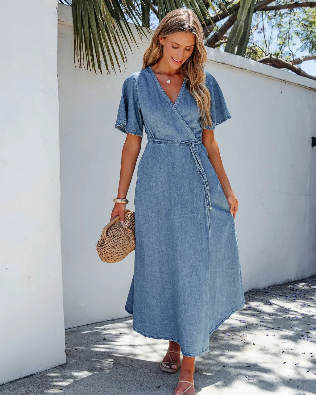 Denim Wrapped Front Maxi Dress