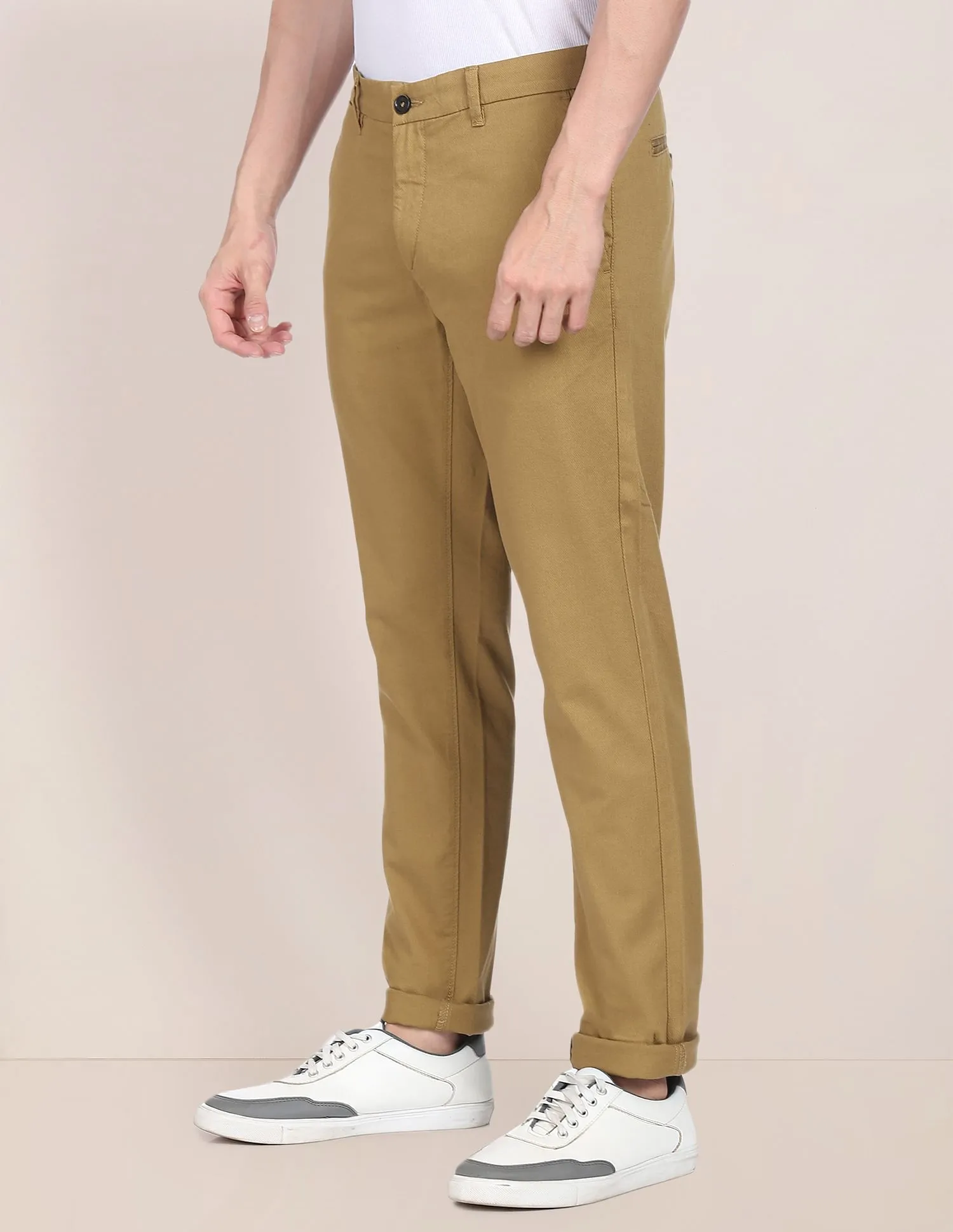 Dobby Austin Trim Fit Solid Casual Trousers