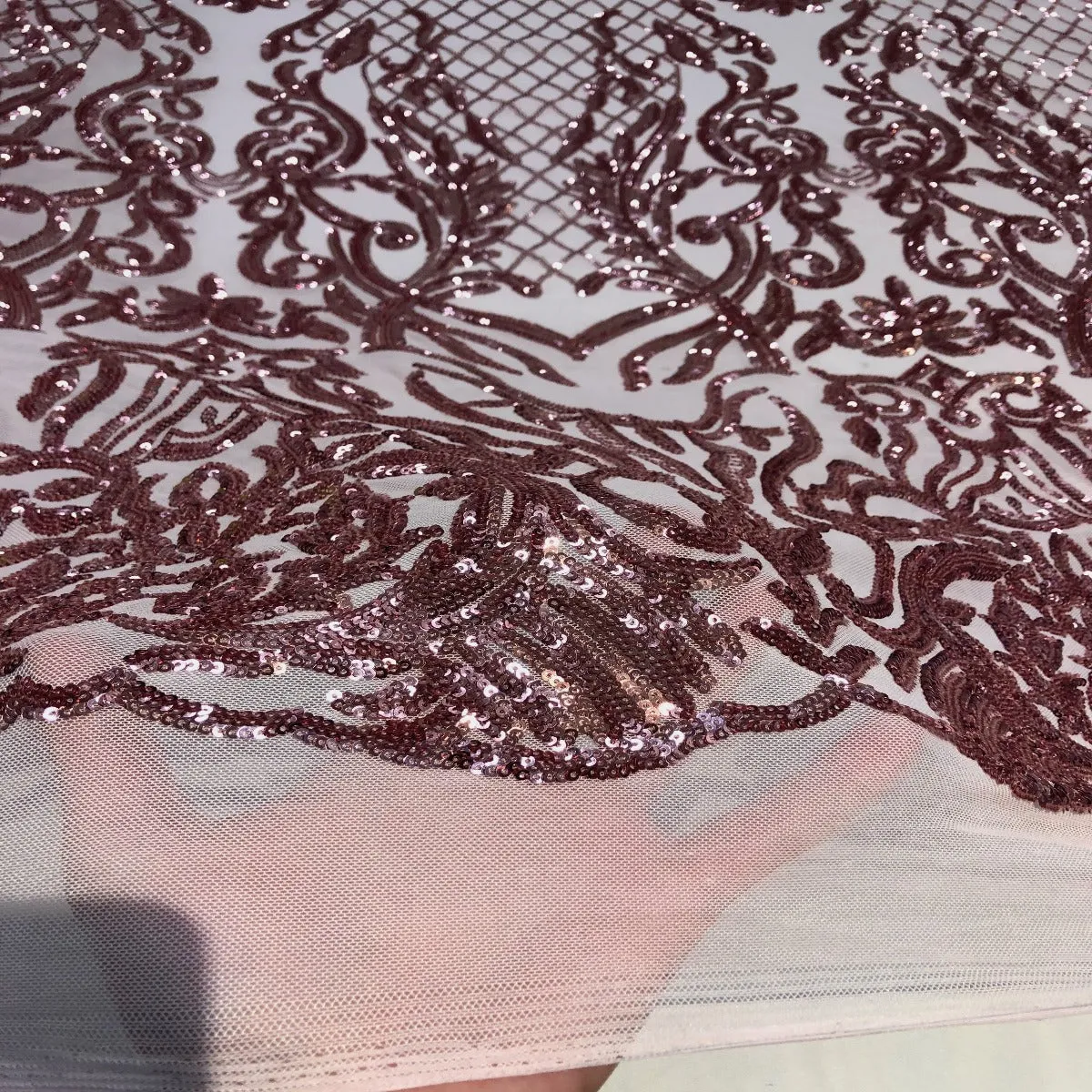 Dusty Rose Luna Stretch Sequins Lace Fabric