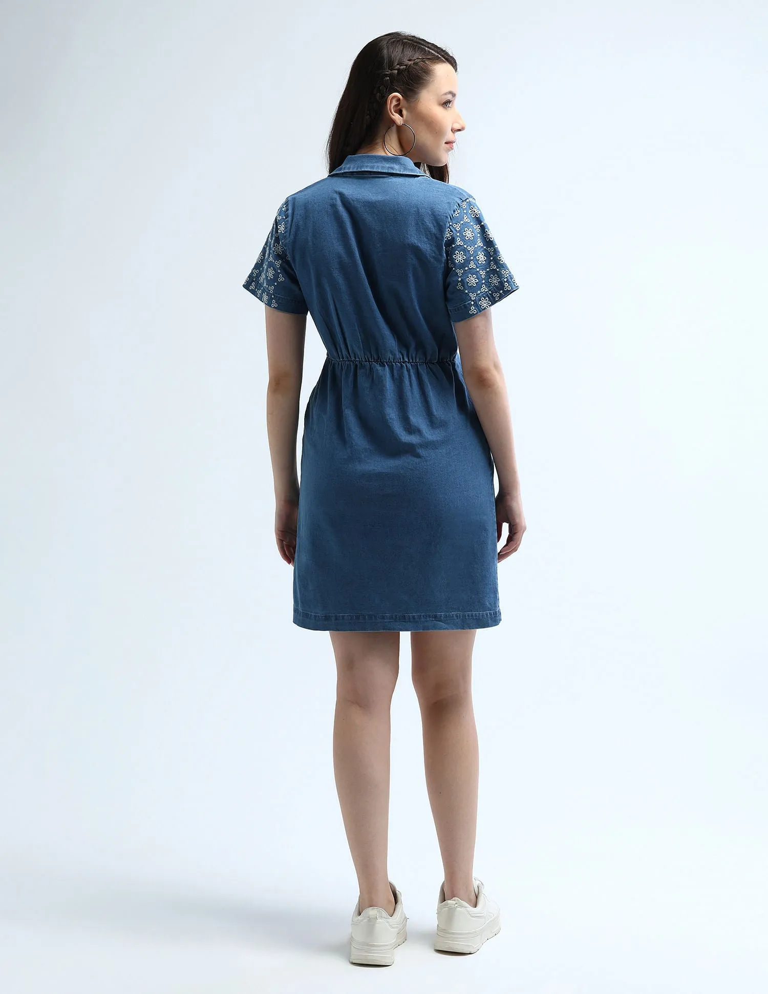 Embroidered Chambray Washed Dress