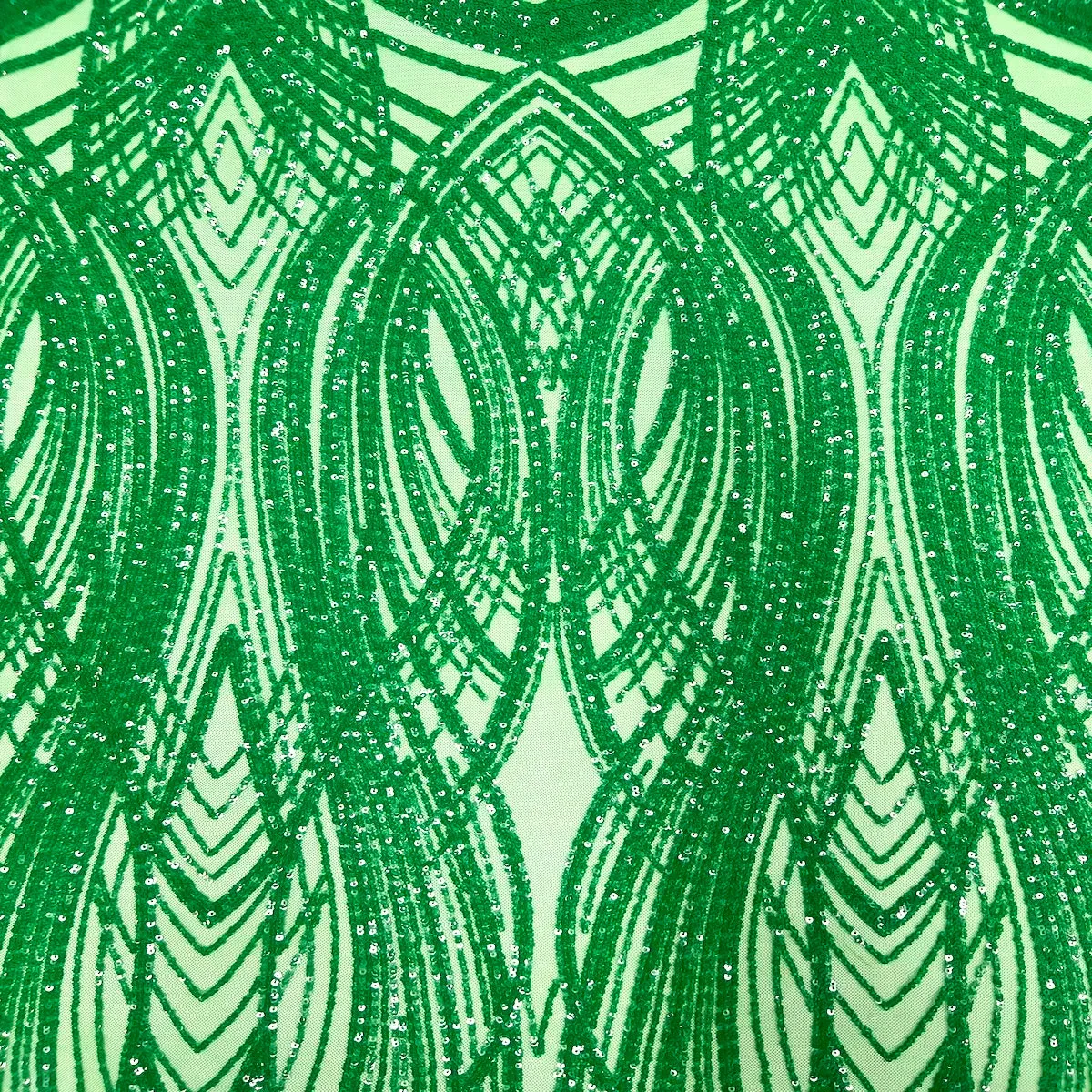 Emerald Green Selena Wave Stretch Sequins Lace Fabric