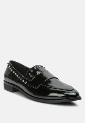 EMILIA Black Patent Stud Penny Loafers