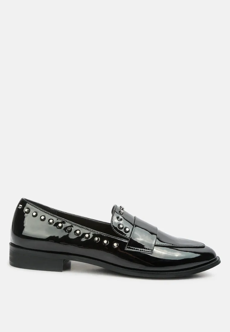 EMILIA Black Patent Stud Penny Loafers