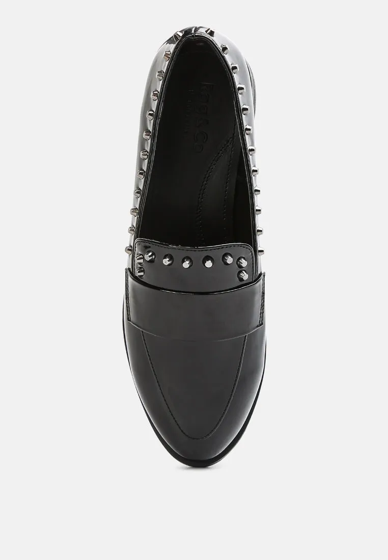 EMILIA Black Patent Stud Penny Loafers