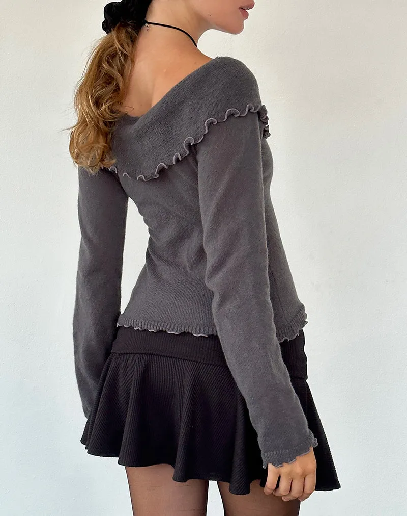 Febby Sheer Knit Jumper in Dark Charcoal