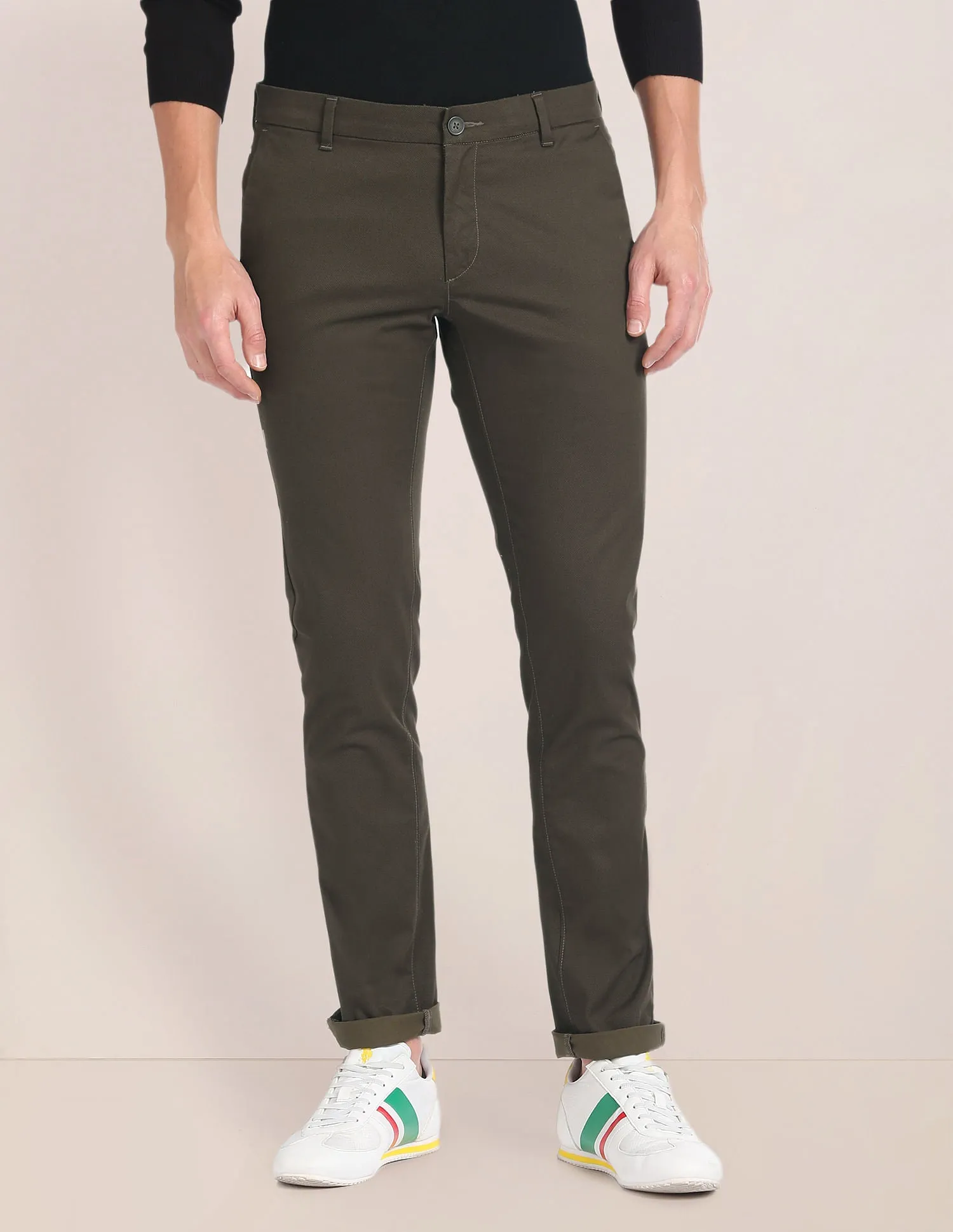 Flat Front Solid Trousers