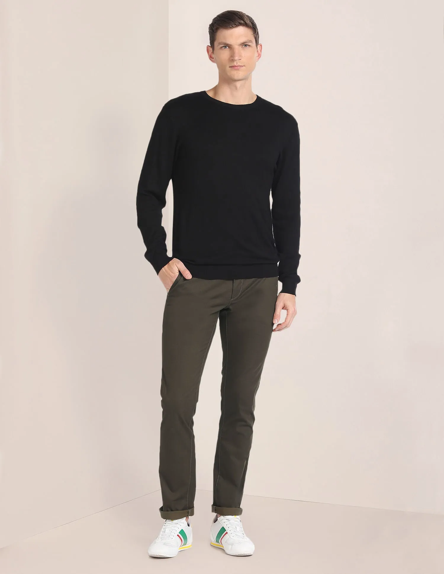 Flat Front Solid Trousers