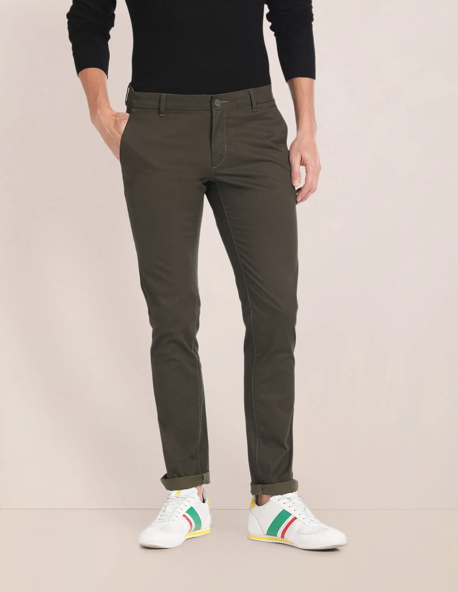 Flat Front Solid Trousers