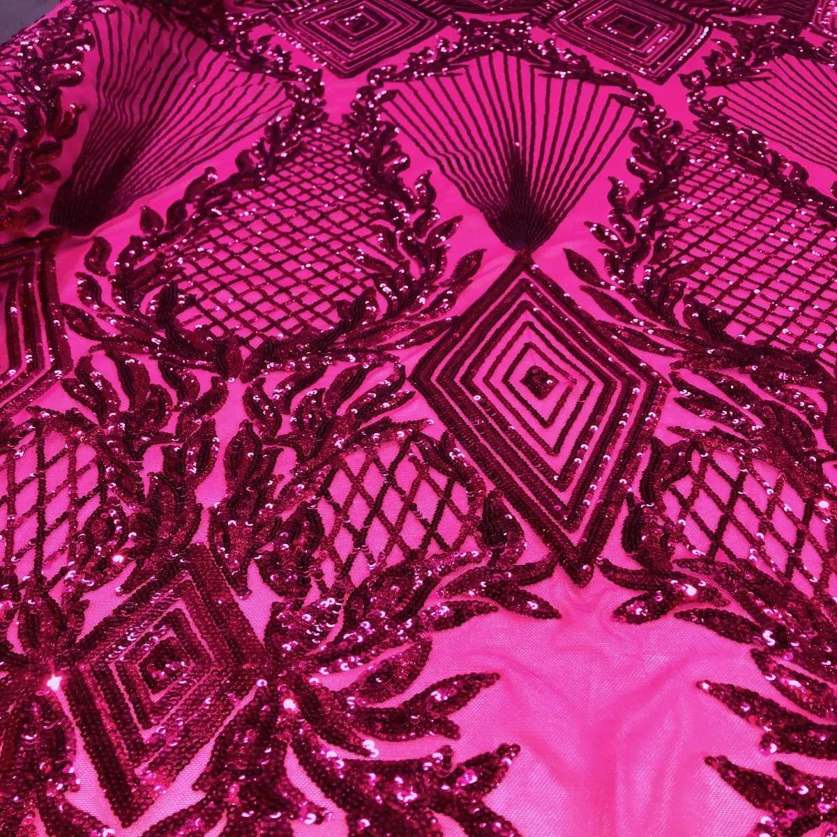 Fuchsia Alpica Sequins Lace Fabric