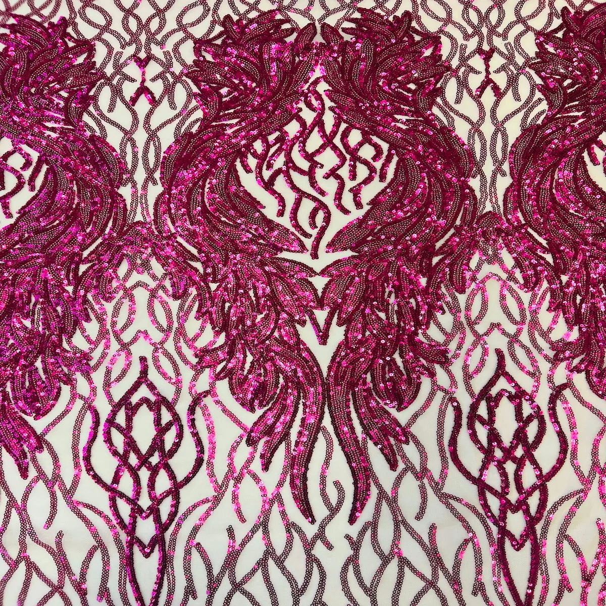 Fuchsia Lioness Stretch Sequins Lace Fabric