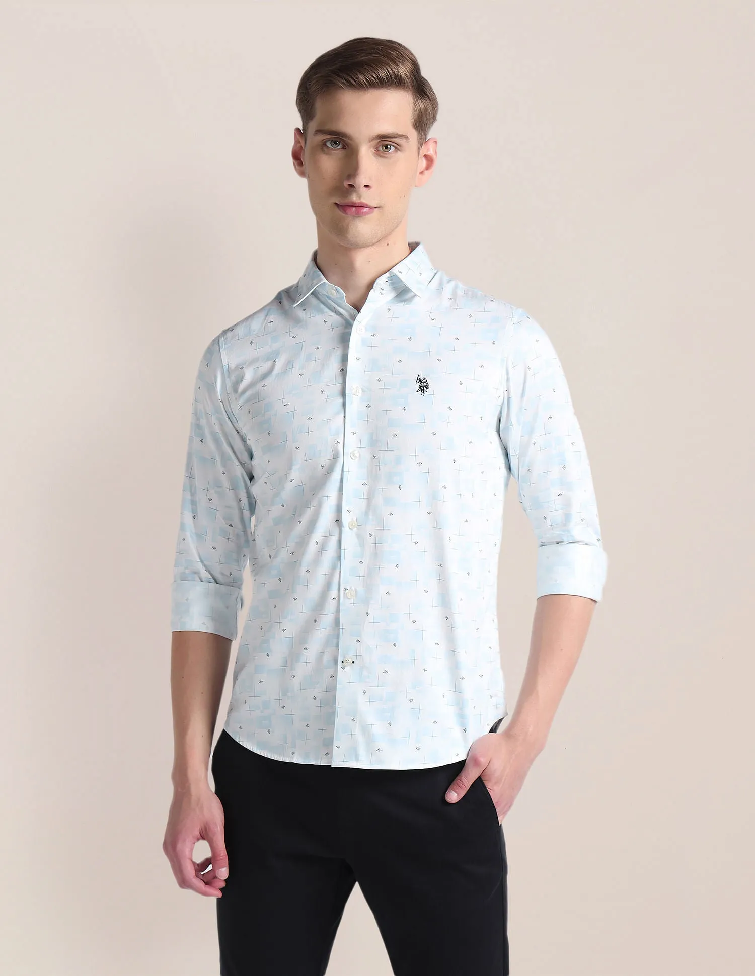 Geometric Print Tailored Fit Shirt