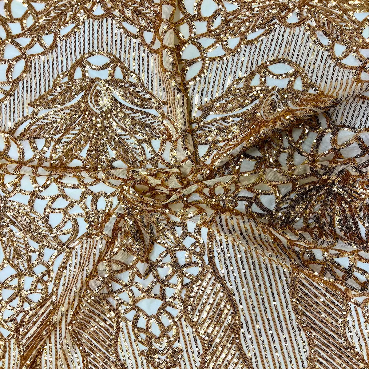 Gold Bella Bee Stretch Sequins Lace Fabric