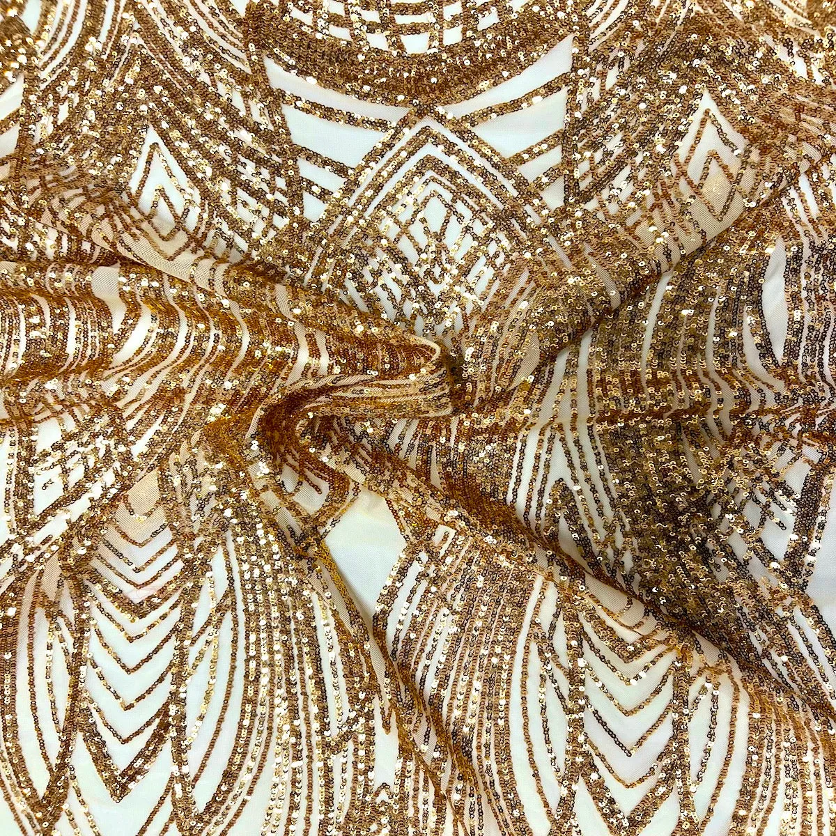 Gold Selena Wave Stretch Sequins Lace Fabric