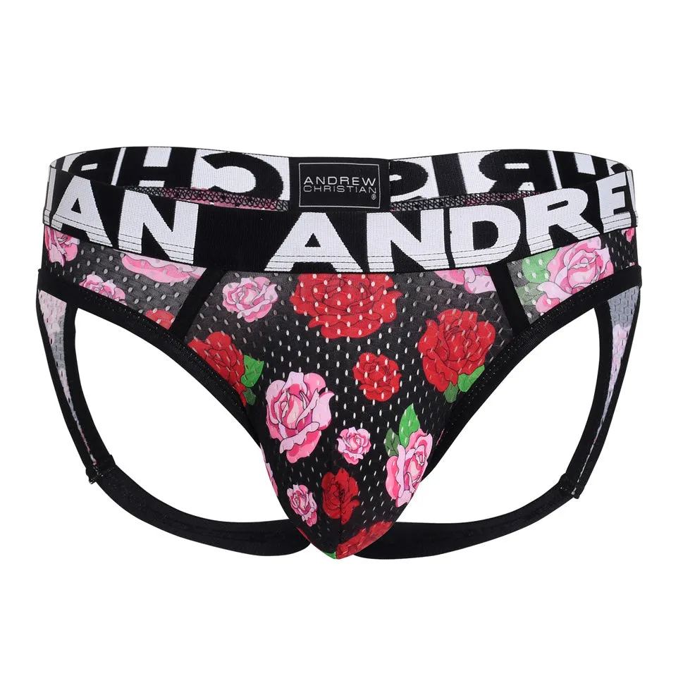 JCSTK - Andrew Christian AC-92829 Mens Floral Mesh Bubble Butt Jockstrap Undies w/ ALMOST NAKED Printed