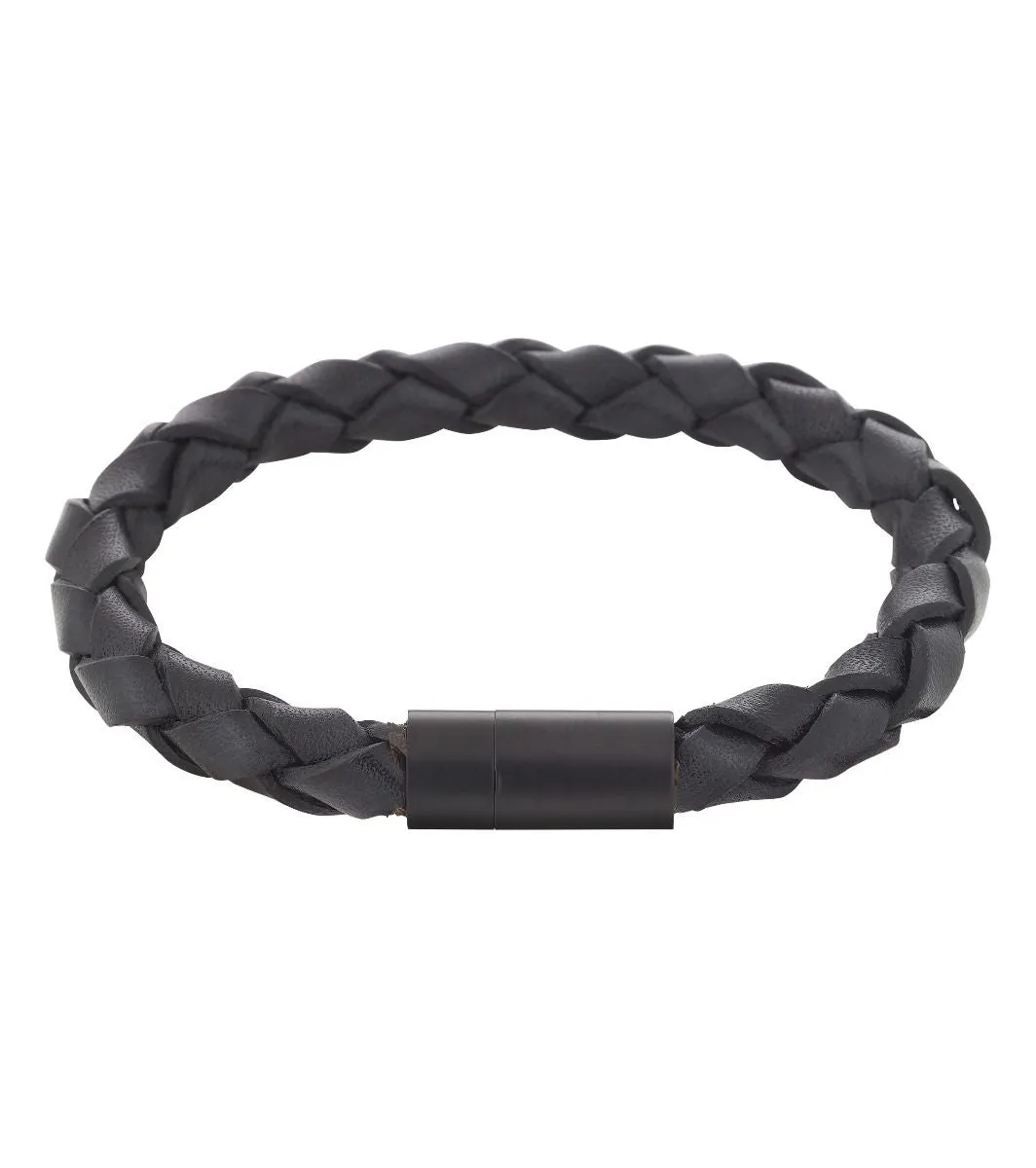 John Men's Leather Bracelet, Black