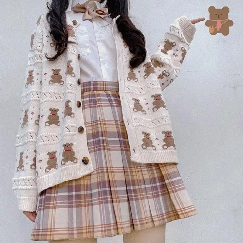 Knit Cardigan With Teddy Bear Pattern