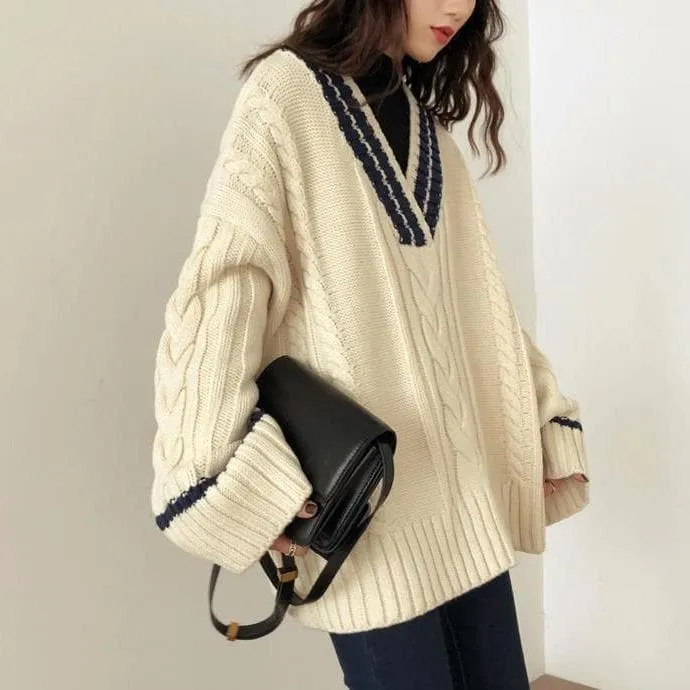 Knit V-Neck Sweater with Flare Sleeves