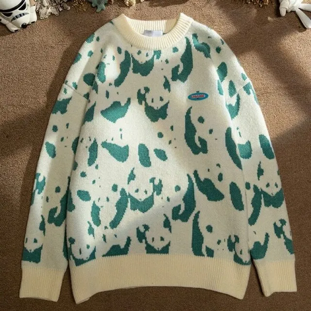 Knitted Sweater With Panda Pattern