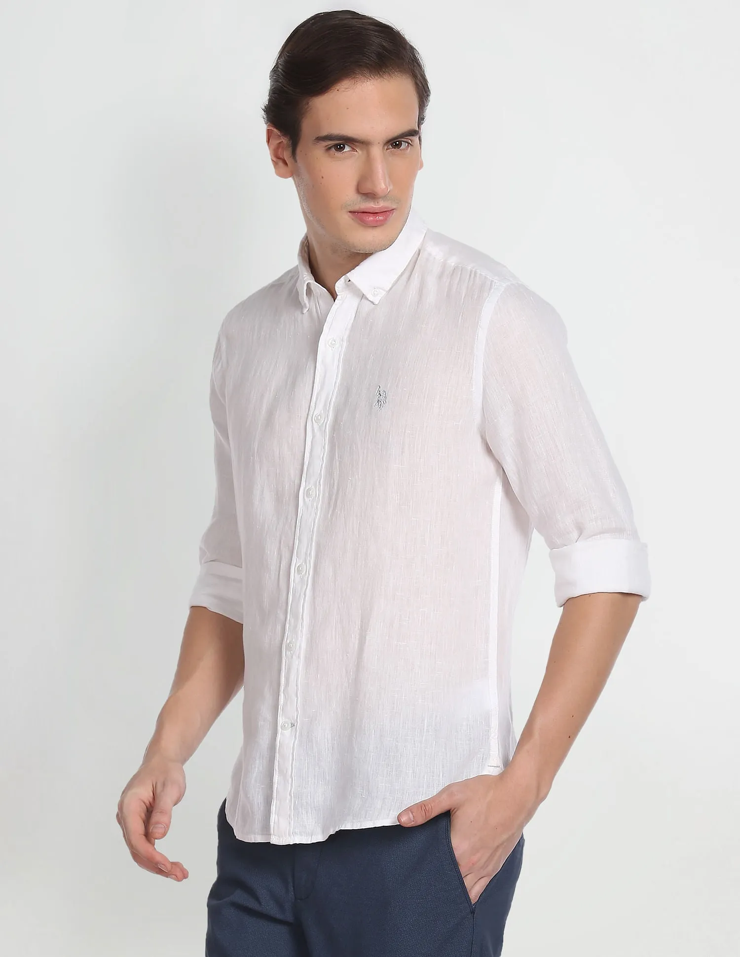 Linen Solid Laundered Shirt