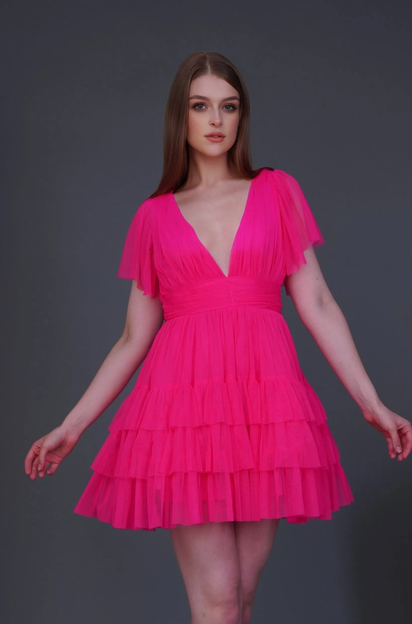 Madison Bright Pink Tulle Mini Dress