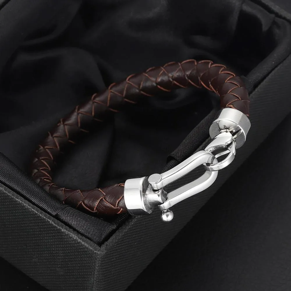 Marcus 316L Stainless Steel Braided Leather Bracelet