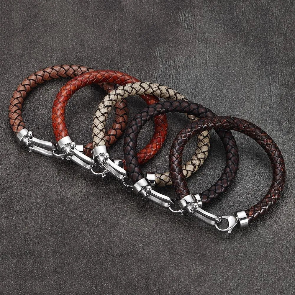 Marcus 316L Stainless Steel Braided Leather Bracelet