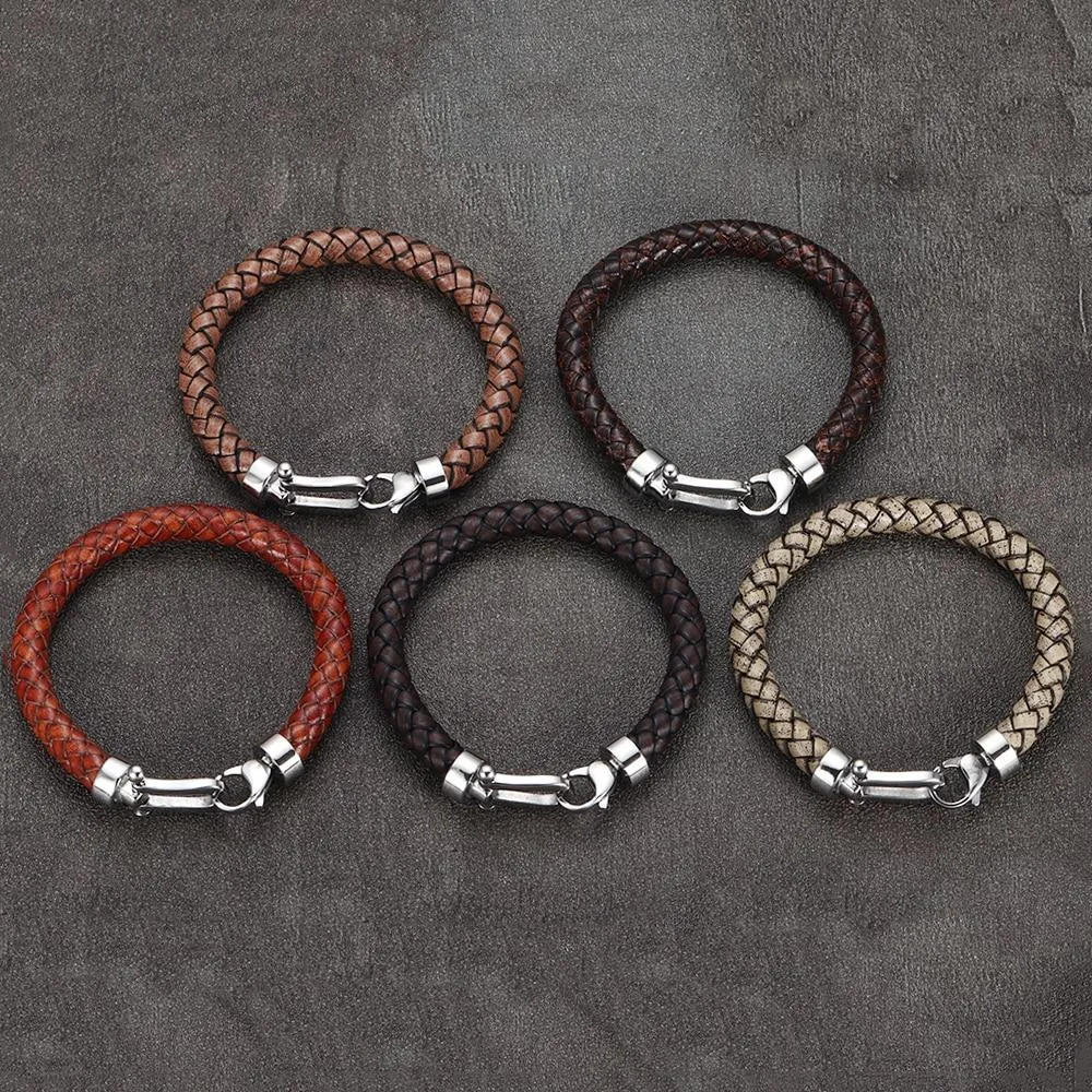 Marcus 316L Stainless Steel Braided Leather Bracelet