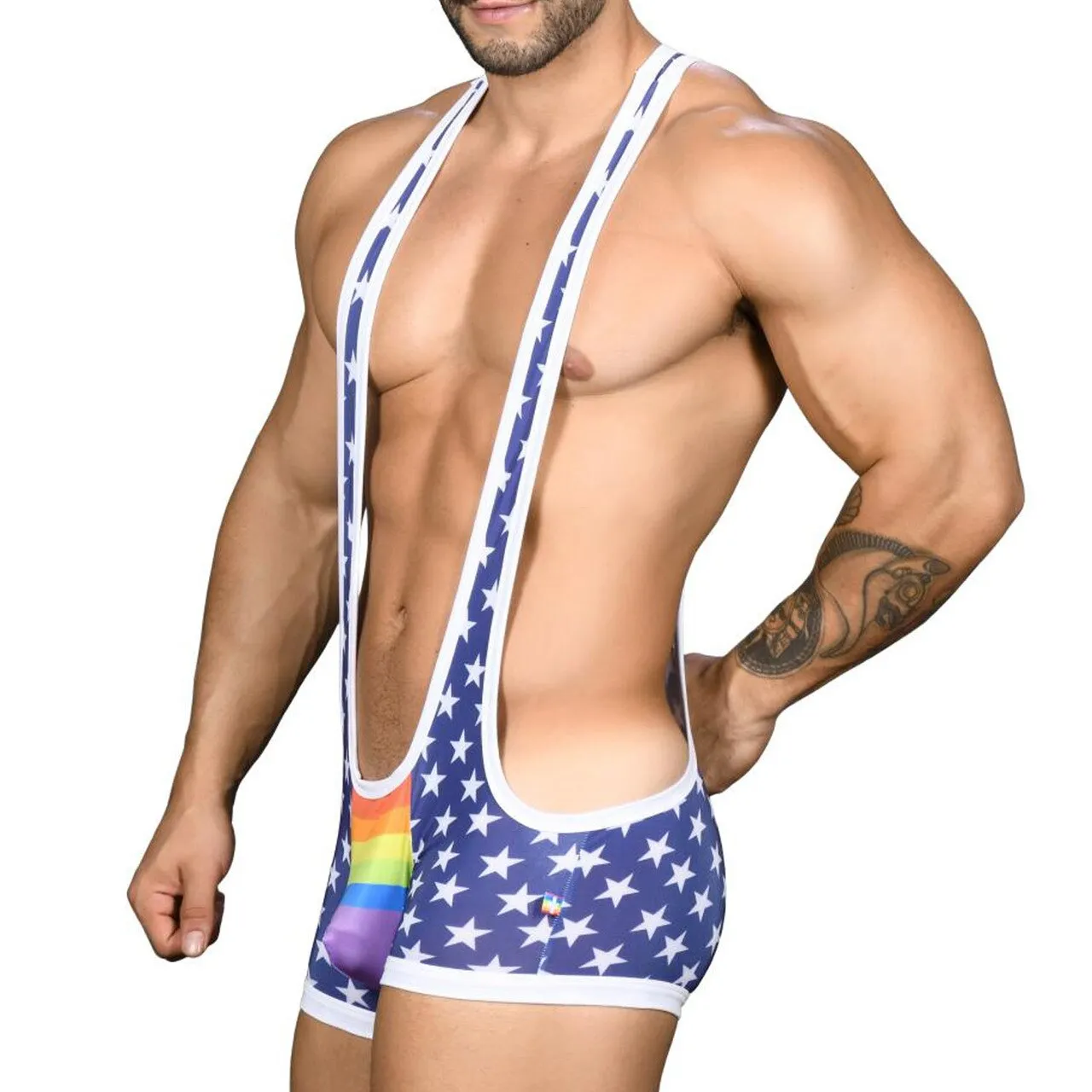 Mens Andrew Christian Gay Pride Star Singlet Bodysuit