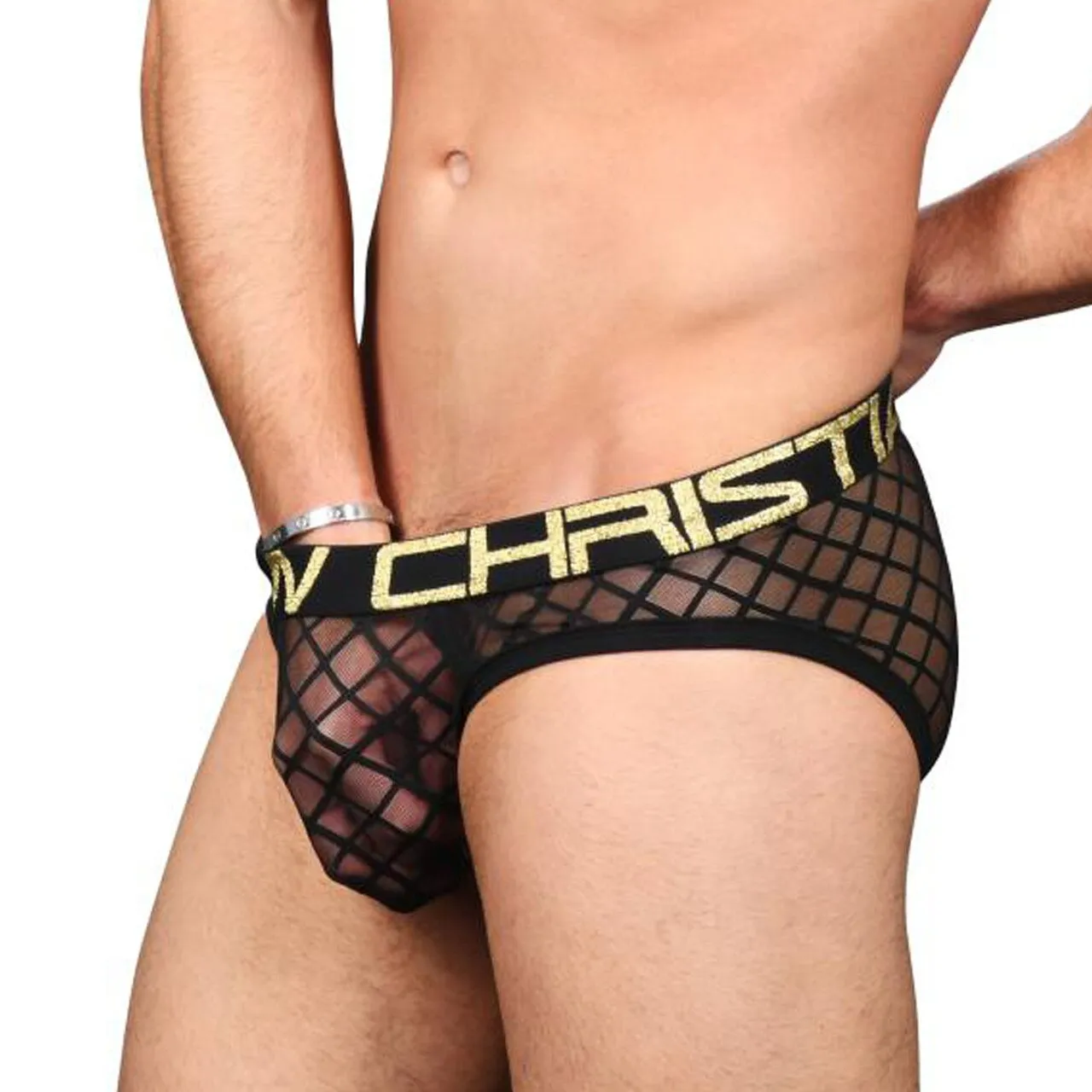 Mens Andrew Christian Lattice Lace Sheer Brief w/ Almost Naked