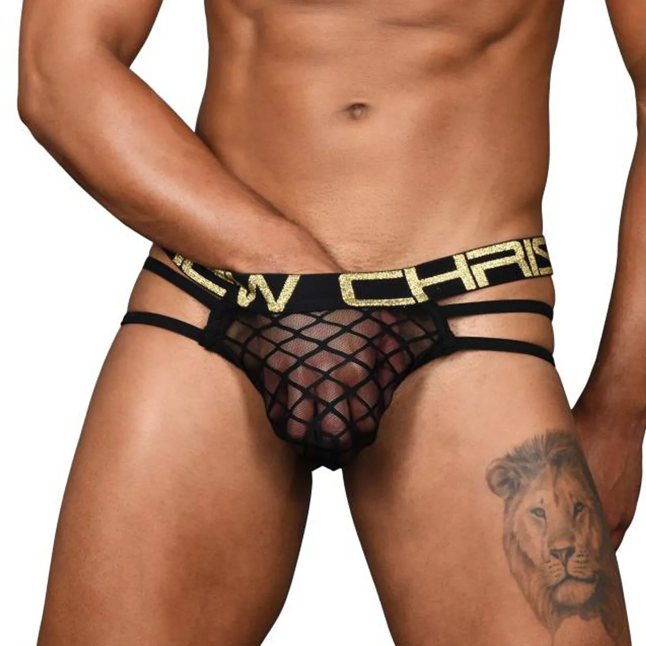 Mens Andrew Christian Lattice Lace Sheer Web Thong w/ Almost Naked