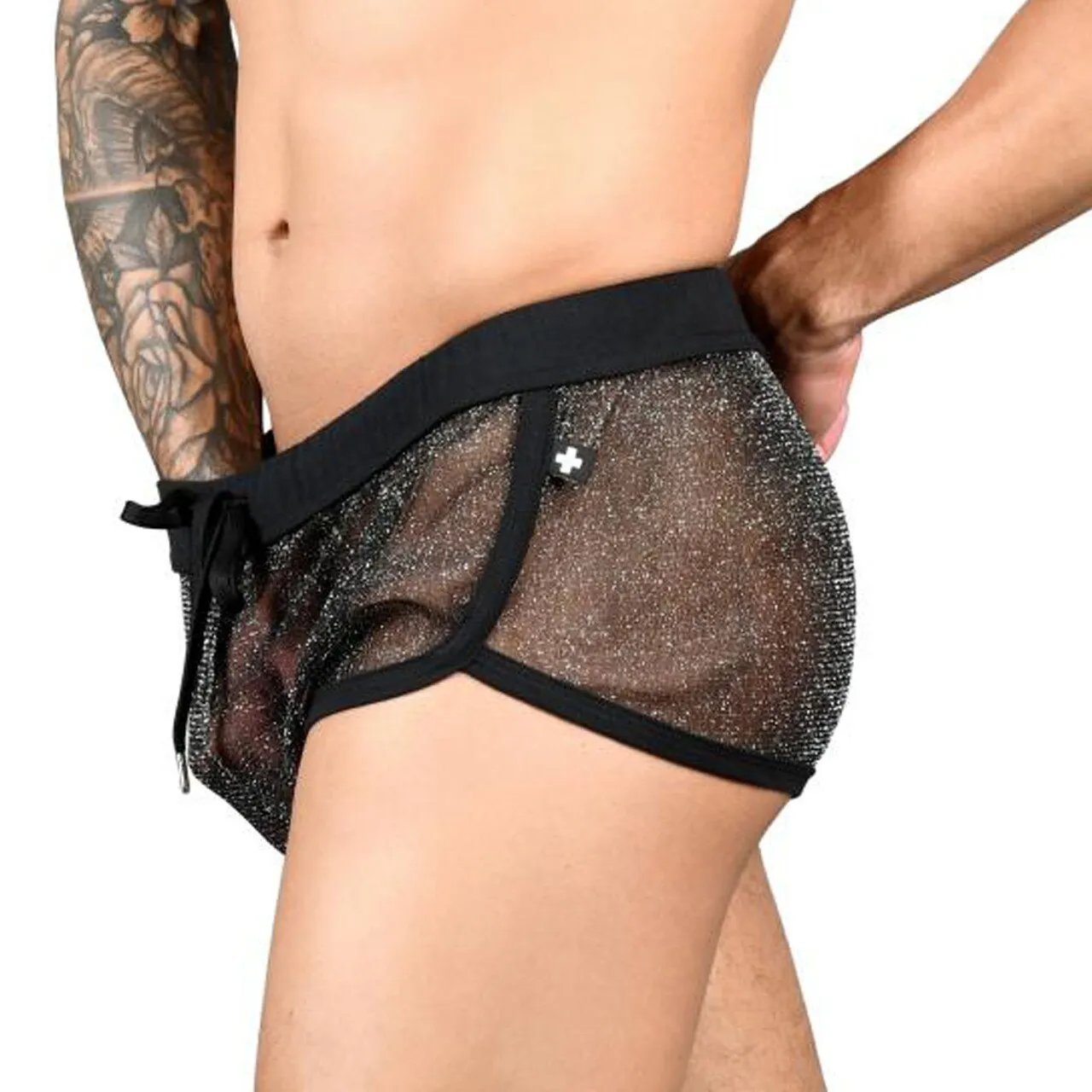 Mens Andrew Christian Sheer Sparkle Jogger Shorts