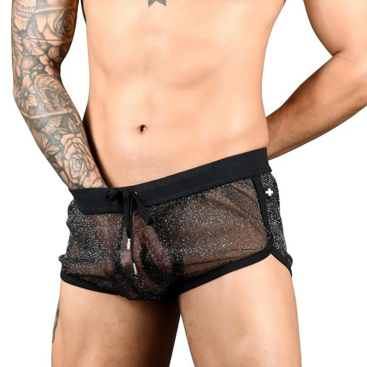 Mens Andrew Christian Sheer Sparkle Jogger Shorts