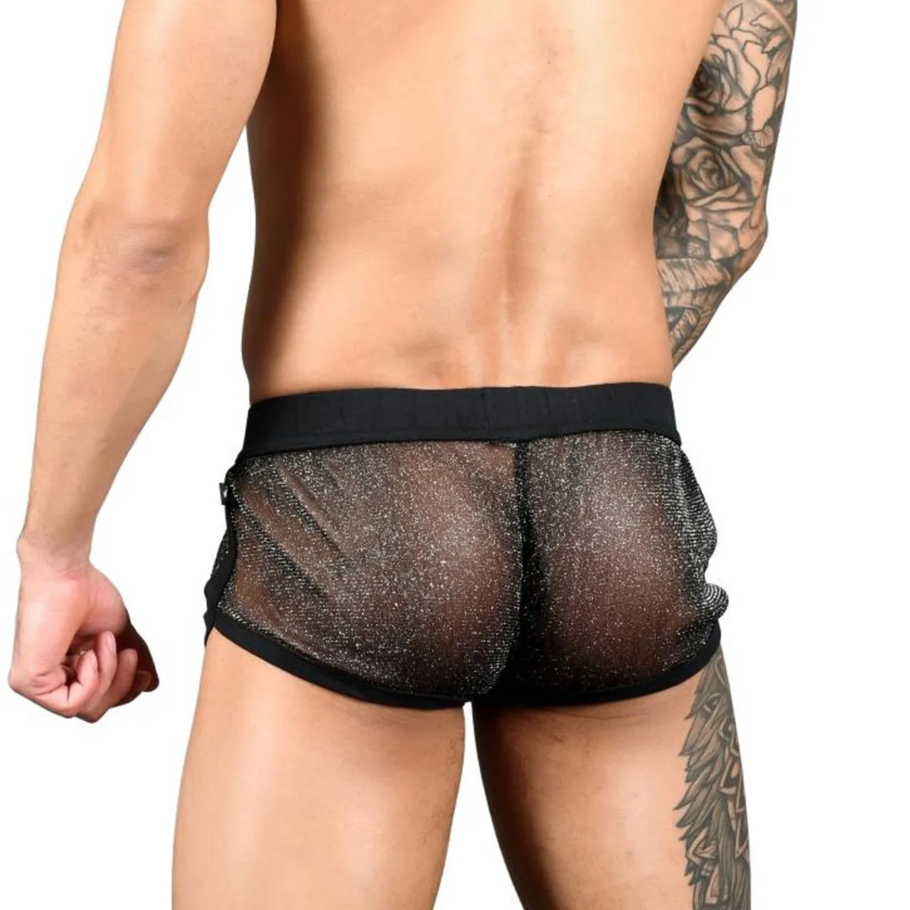 Mens Andrew Christian Sheer Sparkle Jogger Shorts