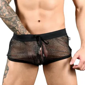 Mens Andrew Christian Sheer Sparkle Jogger Shorts