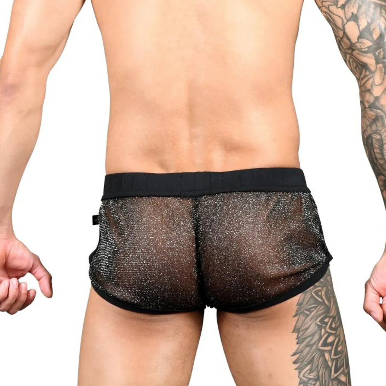 Mens Andrew Christian Sheer Sparkle Jogger Shorts