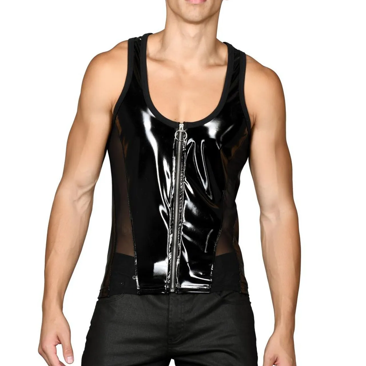 Mens Andrew Christian Slick Zip Side-Mesh Tank