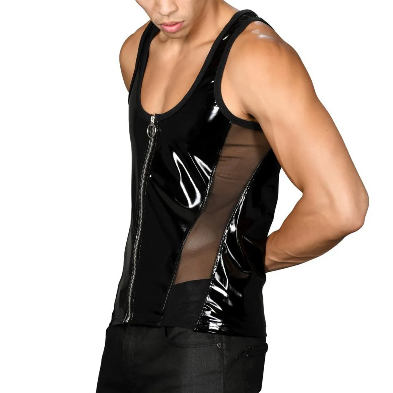 Mens Andrew Christian Slick Zip Side-Mesh Tank