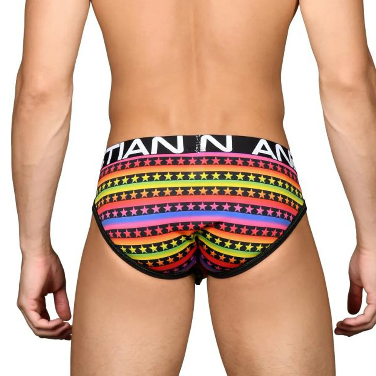 Mens Andrew Christian Sunset Star Rainbow Stripe Brief w/ Almost Naked