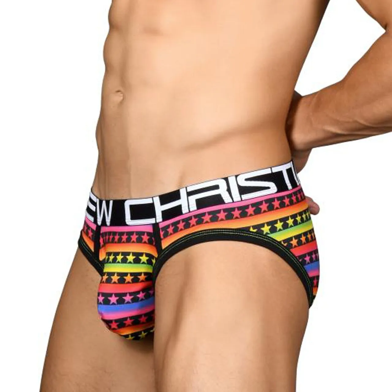 Mens Andrew Christian Sunset Star Rainbow Stripe Brief w/ Almost Naked