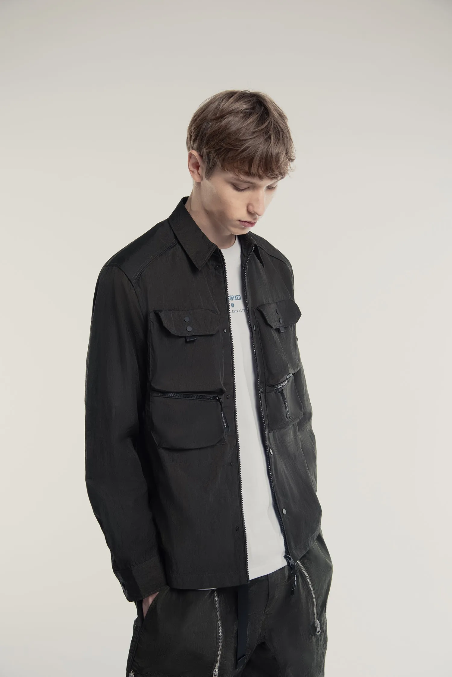 MEN'S PATCH POCKETS ZIP SHIRT JACKET