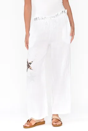 Nalda White Leopard Linen Embellished Pants