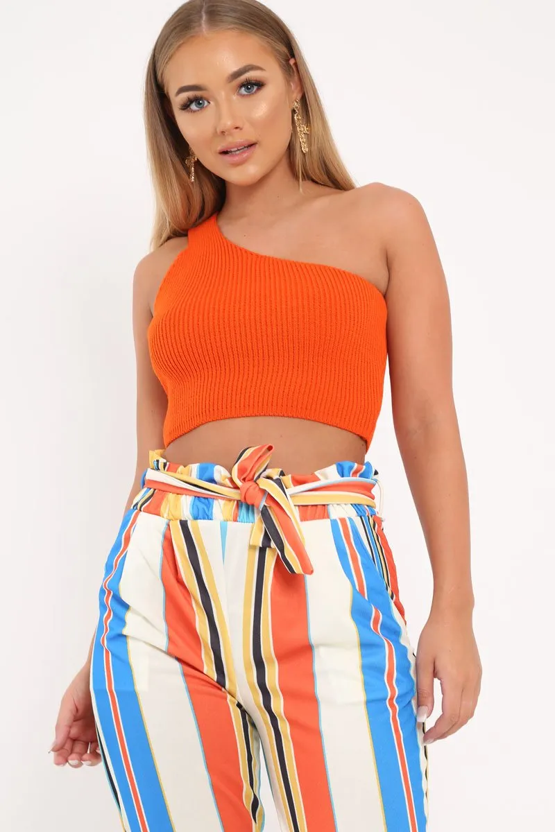 Orange Knitted One Shoulder Crop Top - Golde