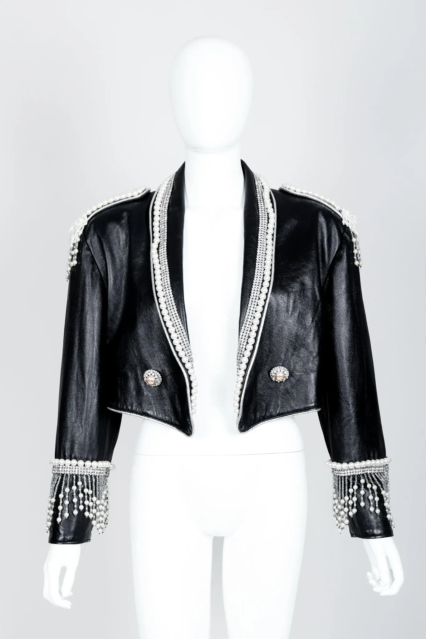 Pearl Fringe Cropped Leather Jacket II