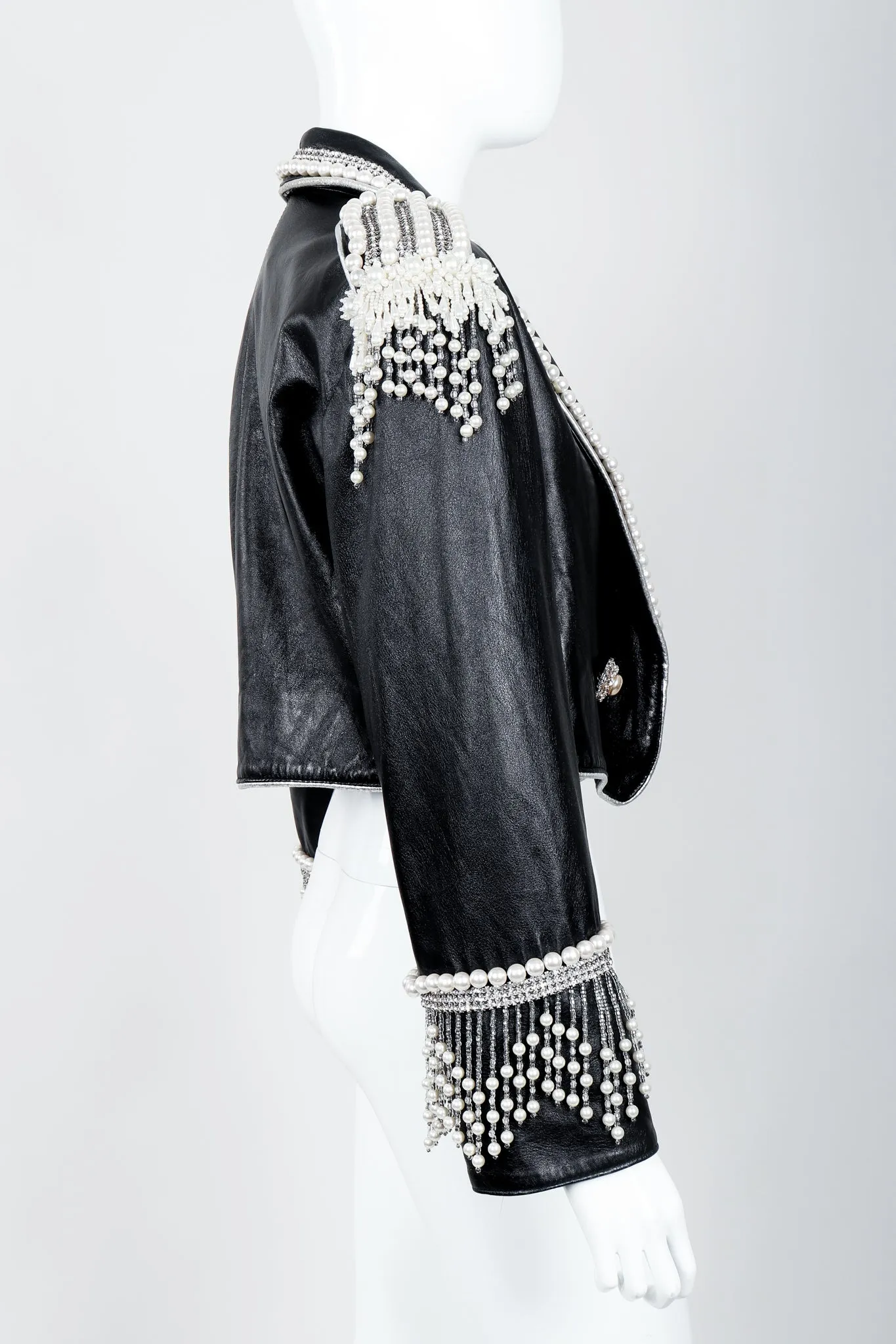 Pearl Fringe Cropped Leather Jacket II