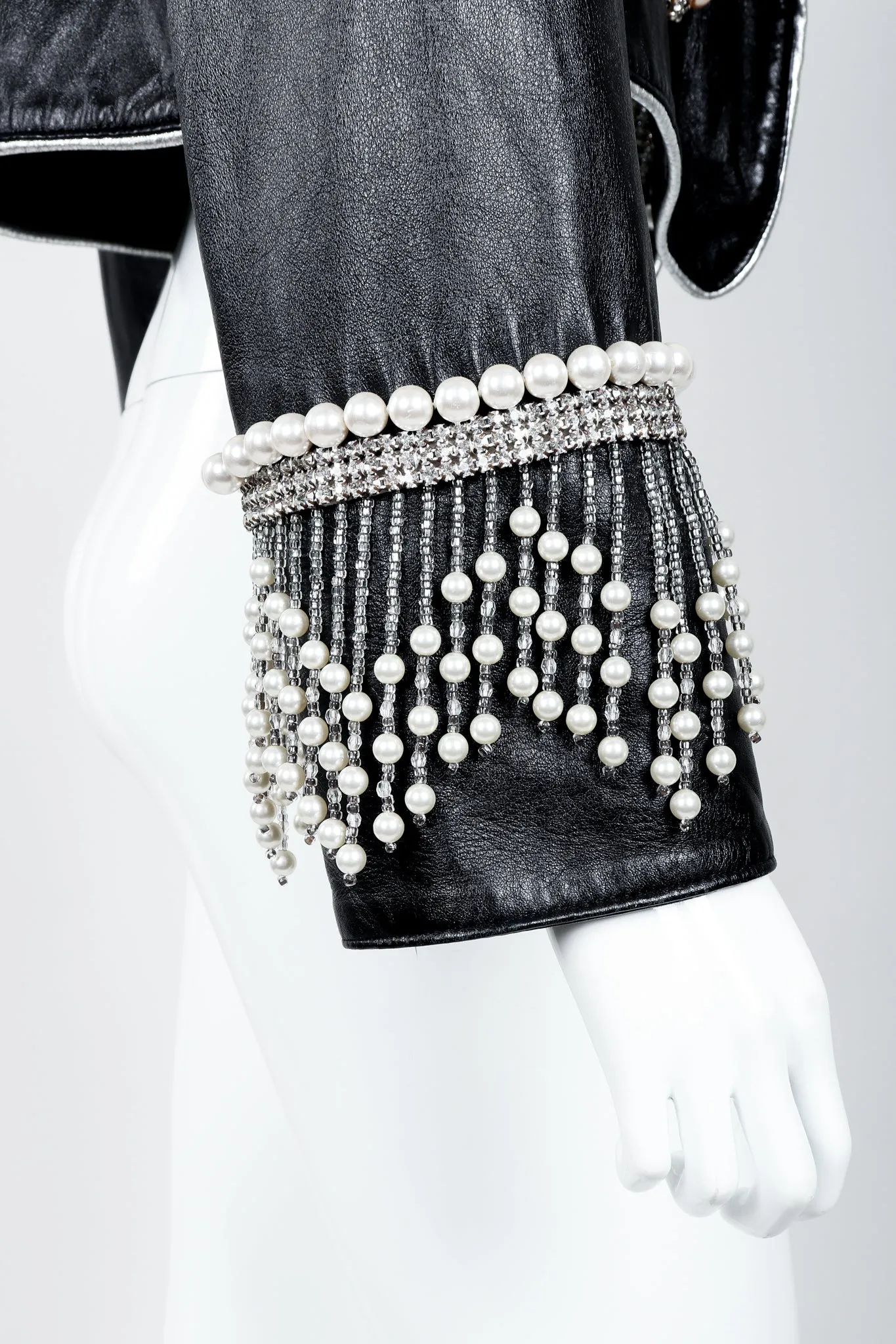 Pearl Fringe Cropped Leather Jacket II