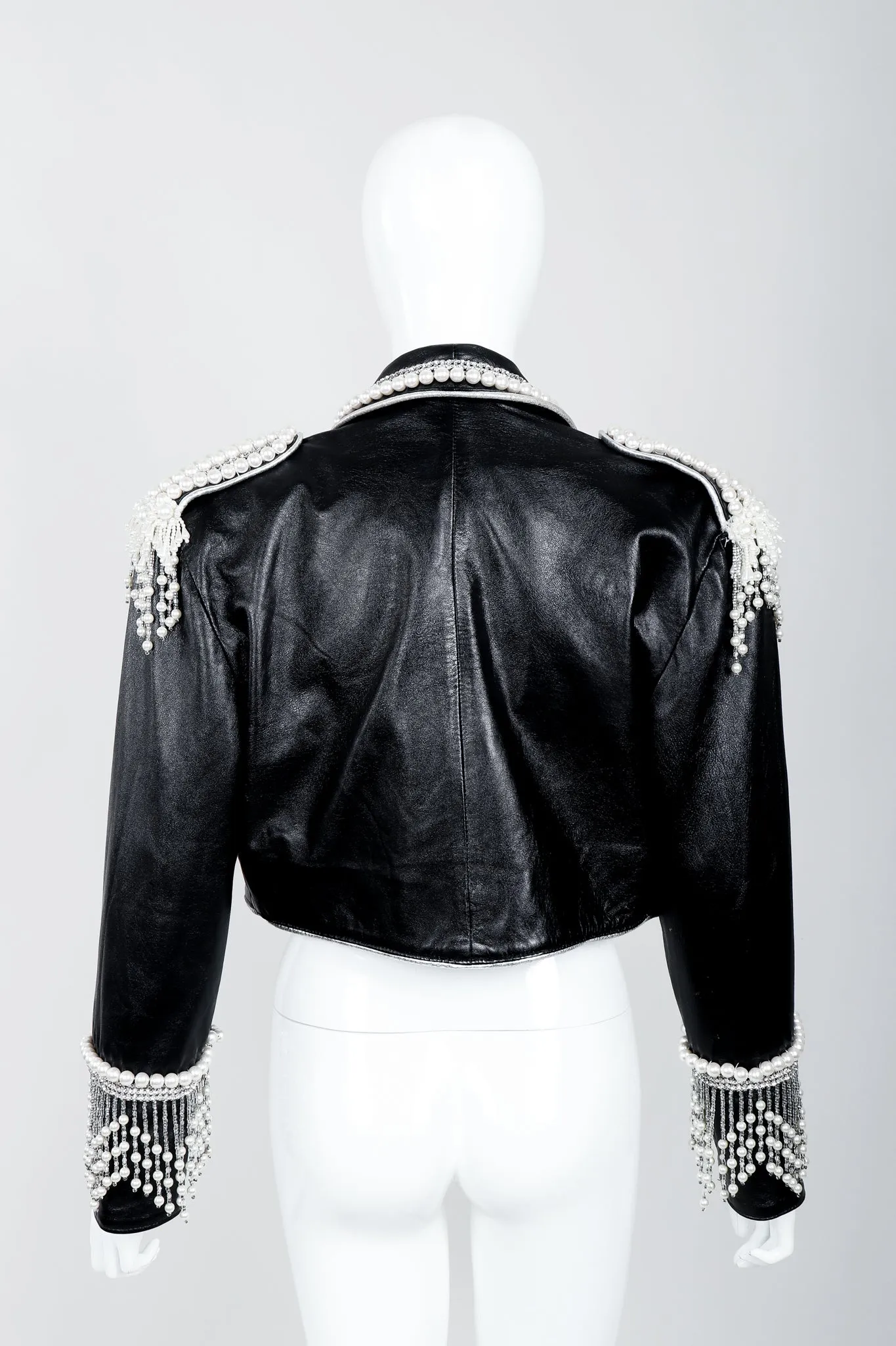 Pearl Fringe Cropped Leather Jacket II